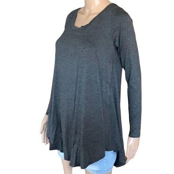 Isaac Liev Womens Swing Top T Shirt Relaxed Fit Flowing Stretchy Gray Medium - Picture 2 of 6